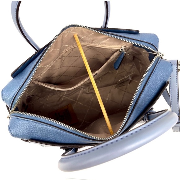 Michael Kors Mercer Medium Belted Satchel Crossbody Pale Blue Multi - Picture 3 of 12